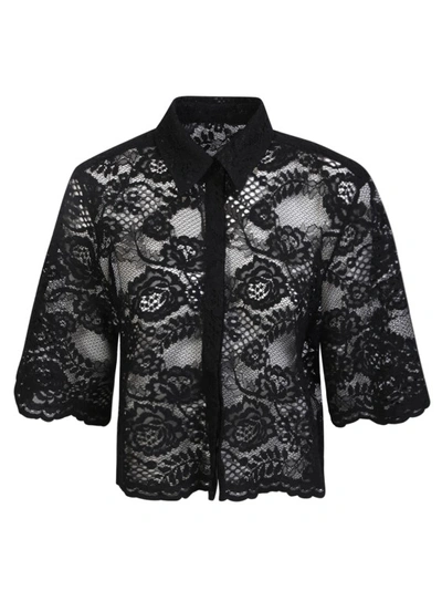 Msgm Cropped Lace Shirt In Black