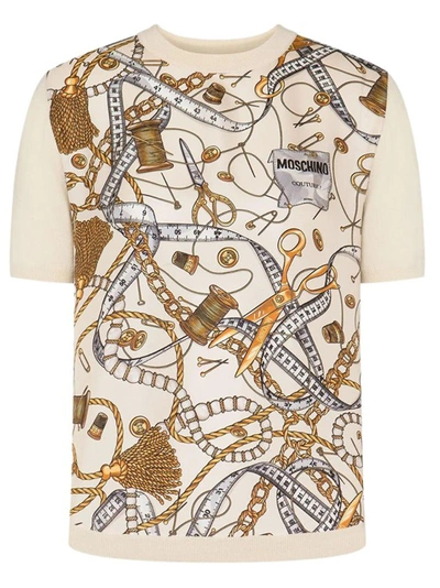 Moschino Women's Pieced Wool Crewneck Tee In Neutrals