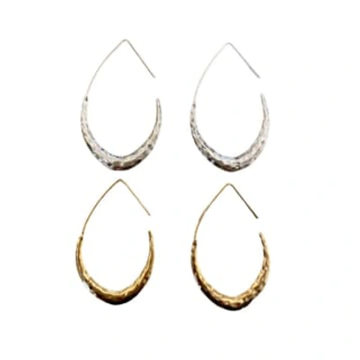Lisa Angel Earrings Hoop Hammered Teardrop Gold Silver