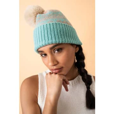 Powder Thora Bobble Hat In Aqua And Taupe