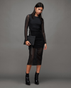 Allsaints Nora Ruched Sparkle Midi Dress In Black