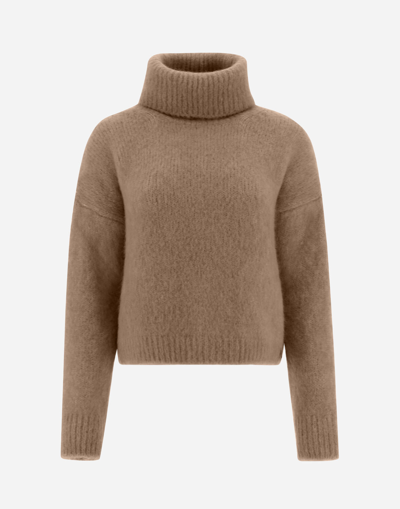 Herno Sweater In Fluffy Wool In Camel