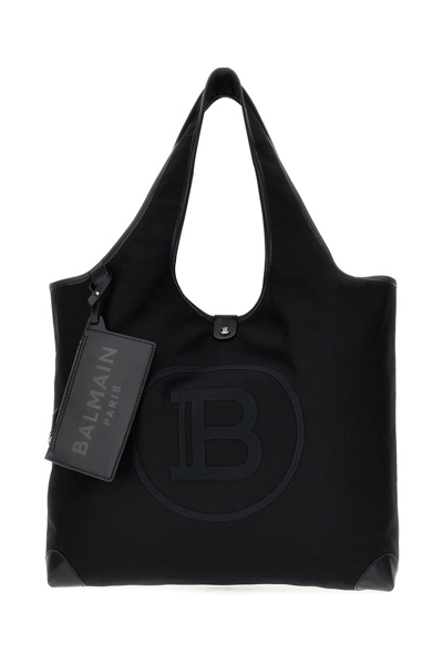 Balmain Logo Embroidered Top Handle Bag In Black