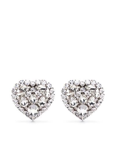 Alessandra Rich Heart Crystal Clip-on Earrings In Cry Silver