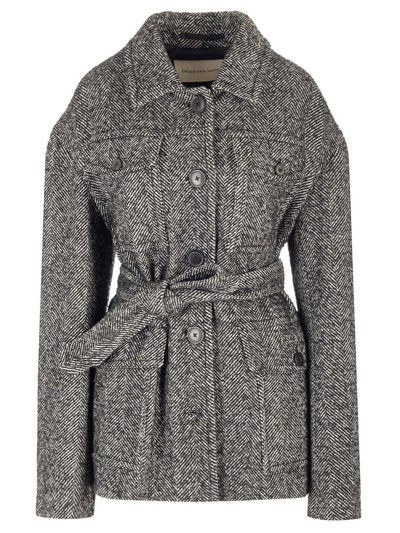 Dries Van Noten Belted Tweed Coat In Multi