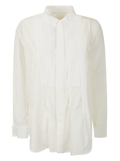 Sacai Panelled Long Sleeved Shirt In Bianco