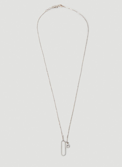 Saint Laurent Sim Key And Rhinestone Charm Necklace In Silver