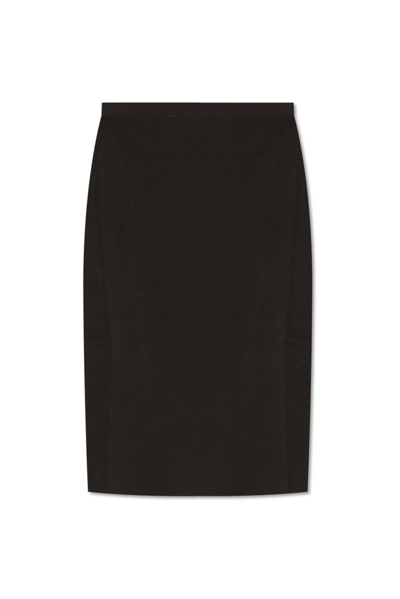Saint Laurent Mid Rise Stretched Pencil Skirt In Brown