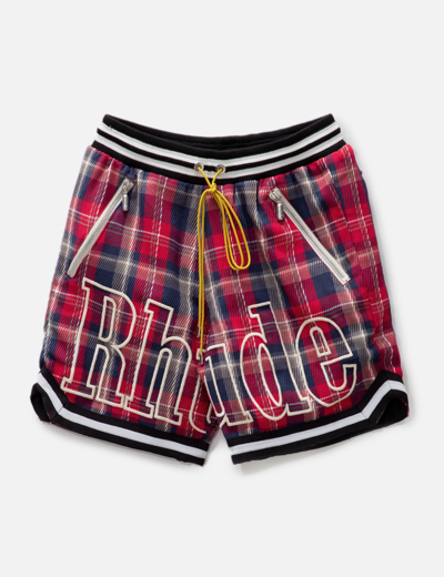 Rhude Flannel Court Logo Shorts In Brown