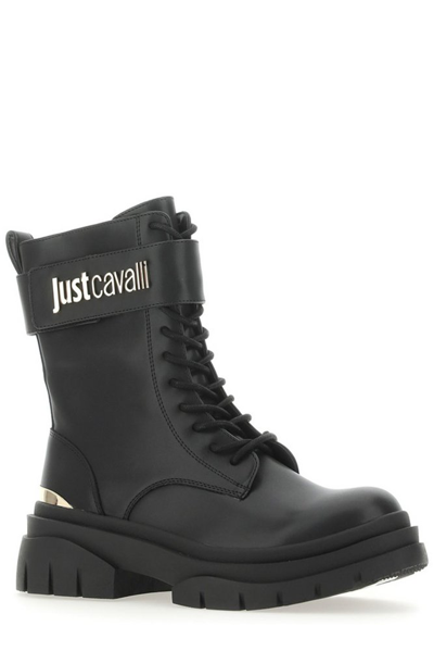 Just Cavalli Logo-plaque Leather Boots In Black