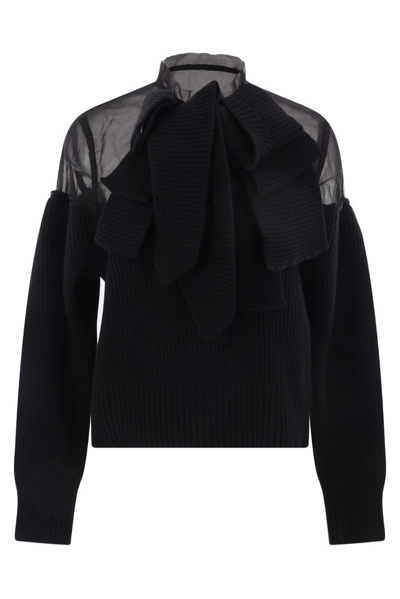 Sacai Chiffon Insert Knitted Pullover In Black