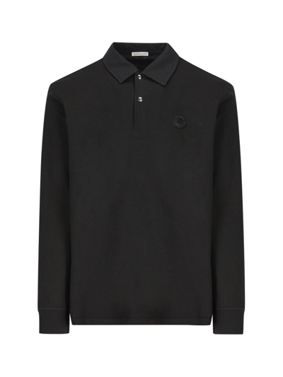 Moncler Logo Patch Polo Shirt In Black