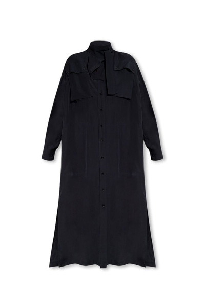 Lemaire Draped Tied Waist Maxi Shirt Dress In Blue