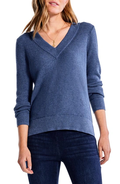 Nic + Zoe Women's Waffle Stitch V-neck Sweater In Cornflower