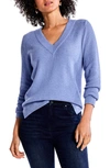 Nic + Zoe Waffle Stitch V-neck Sweater In Iris