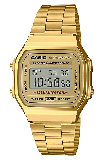 Casio Vintage A168wg-9vt Digital Bracelet Watch, 33.5mm X 28.6mm In Gold