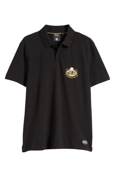 Hugo Boss X Nfl Pittsburgh Steelers Cotton Polo In Charcoal