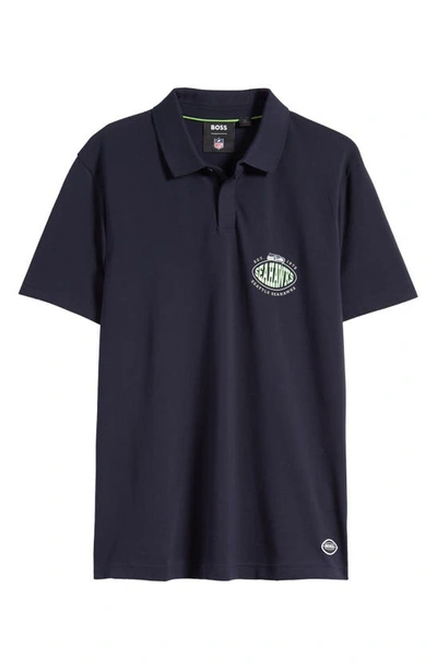 Hugo Boss X Nfl Seahawks Cotton Polo In Dark Blue