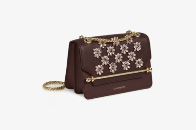 Strathberry Floral Embellished East West Mini Convertible Crossbody In Burgundy