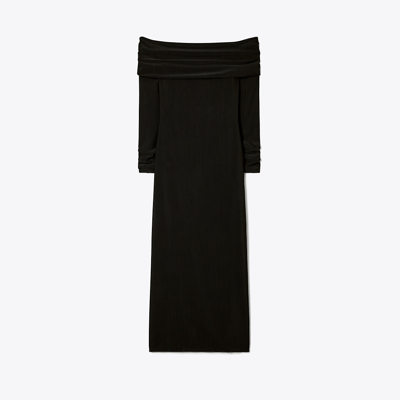 Tory Burch Off-shoulder Mesh Dress In Black