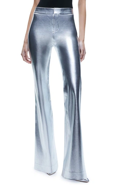 Alice And Olivia Livi High Waist Bootcut Metallic Faux Leather Pants In Silver