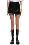 ALICE AND OLIVIA RUBI SEQUIN TWEED EMBELLISHED HEM MINISKIRT