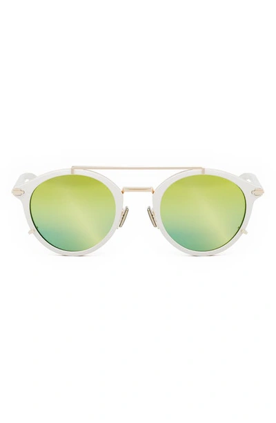 Dior The Blacksuit 50mm Small Round Sunglasses In Ivory Green Mirror