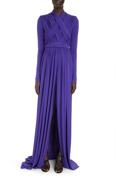 Giambattista Valli Crossover Bodice Long-sleeve Gown In Electric Blue