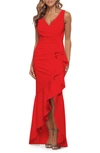 Betsy & Adam Ruffled High-low Gown In Red