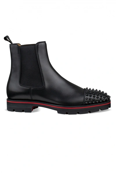 Christian Louboutin Men's Melon Spikes Flat Boots In Black