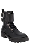 Karl Lagerfeld Leather Combat Boot In Black