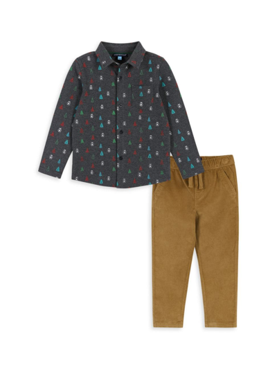 Andy & Evan Baby Boy's, Little Boy's & Boy's Holiday Shark Pique Shirt & Trousers Set In Charcoal Yeti