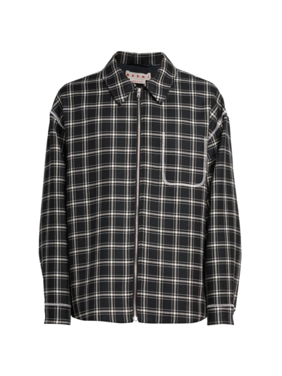 Marni Plaid-pattern Virgin-wool Shirt Jacket In Black