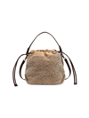 BRUNELLO CUCINELLI WOMEN'S CURLY SHEARLING AND SUEDE BUCKET BAG WITH MONILI