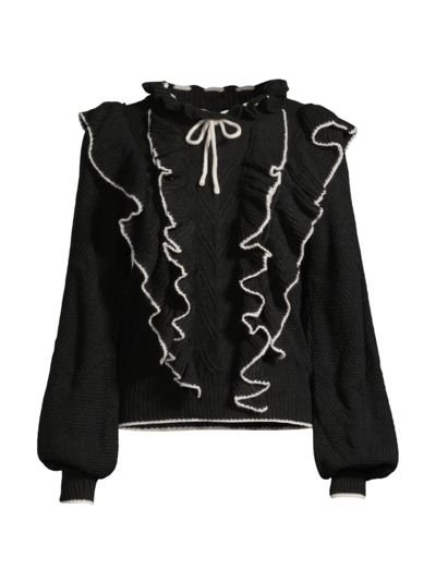 Stellah Tipping Ruffle High-neck Sweater In Black