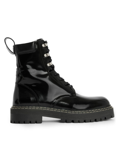 Allsaints Women's Heidi Patent Leather Lace-up Boots In Black Shine