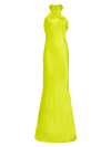 Galvan Pandora Cross Neck Satin Long Dress In 327limeyellow