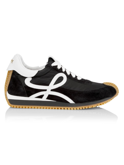 Loewe Women's Flow Runner Mix Leather Trainers In Black White
