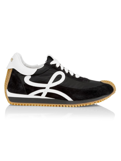 Loewe Women's Flow Runner Mix Leather Sneakers In Black White