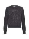 BRUNELLO CUCINELLI WOMEN'S VIRGIN WOOL, CASHMERE AND SILK SWEATER WITH DAZZLING EMBROIDERY