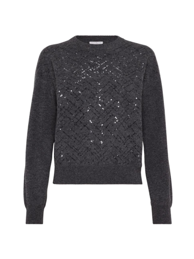 Brunello Cucinelli Sequined Triangle Wool-cashmere Sweater In Grey