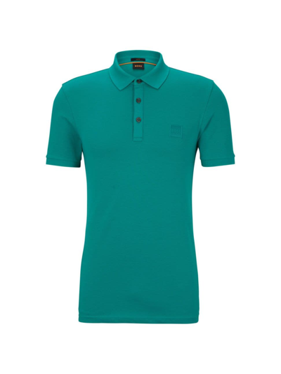 Hugo Boss Stretch-cotton Slim-fit Polo Shirt With Logo Patch In Dark Green