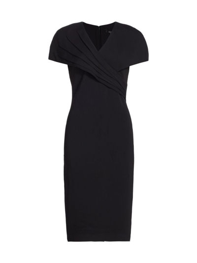 Badgley Mischka Women's Pleated Stretch Crepe Wrap-effect Dress In Black