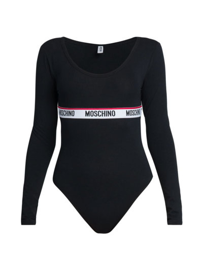 Moschino Women's Stretch-cotton Long-sleeve Bodysuit In Black