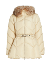 Moncler Loriot Belted Puffer Jacket With Removable Faux Fur Ruff In Beige