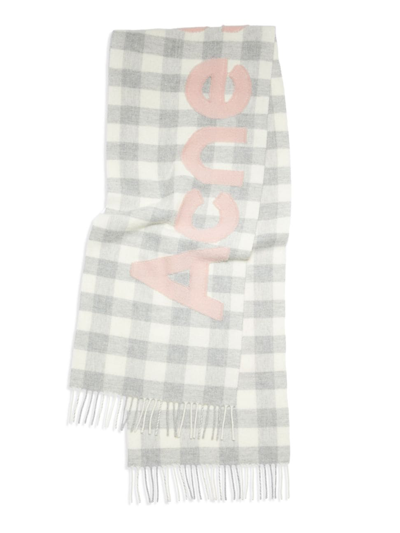 Acne Studios Veda Tasselled-trim Wool-blend Scarf In Grey/pink