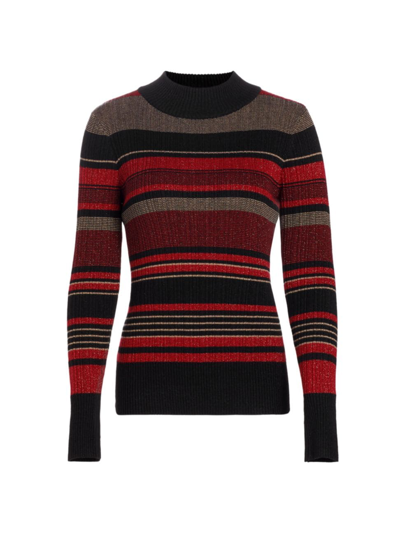 Elie Tahari Women's Metallic Stripe Pullover Sweater In Noir Black
