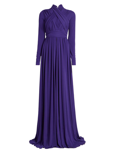 Giambattista Valli Crossover Bodice Long-sleeve Gown In Electric Blue