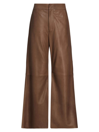 Citizens Of Humanity Beverly Leather High Rise Slouch Bootcut Jeans In Taupe