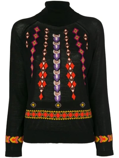 Etro Embroidered Wool Turtleneck Sweater In Black